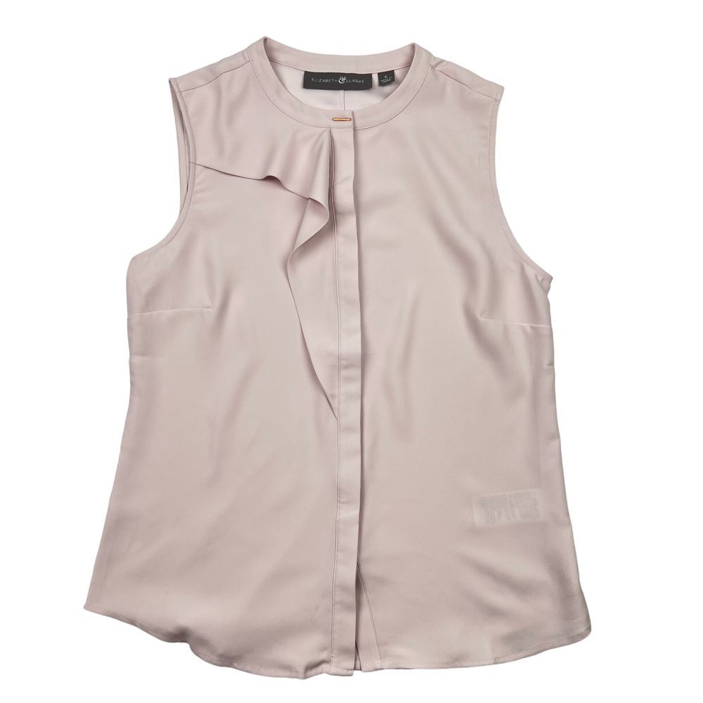 NWT Women's Size 6‎ Elegant Sleeveless Ruffle Blouse in Soft Blush Pink